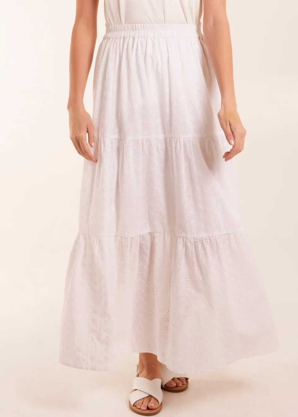 Skirts>Blue Vanilla White Broderie Detail Maxi Skirt