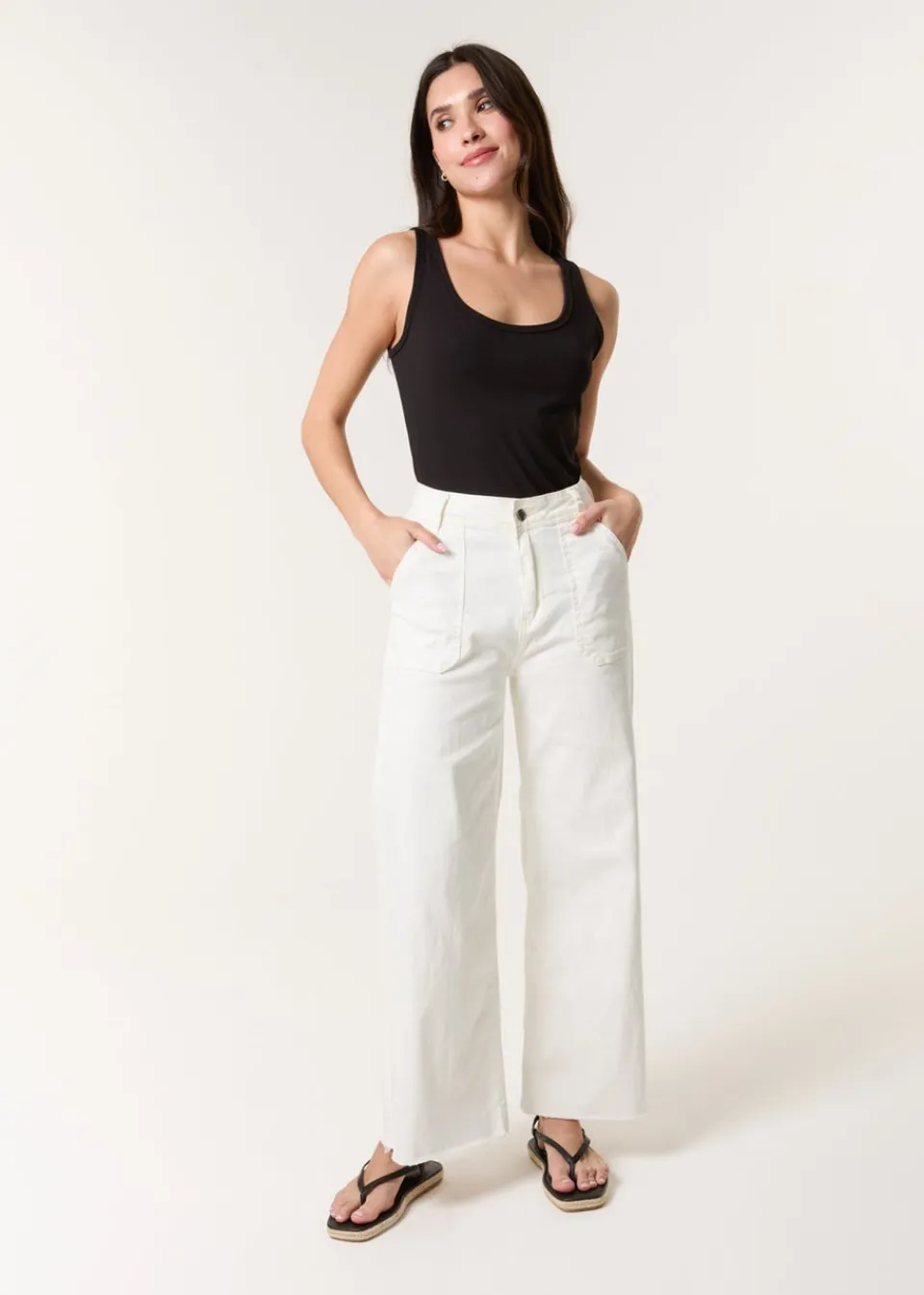 Jeans & Jeggings>Blue Vanilla White Cropped Wide Leg Denim Jeans