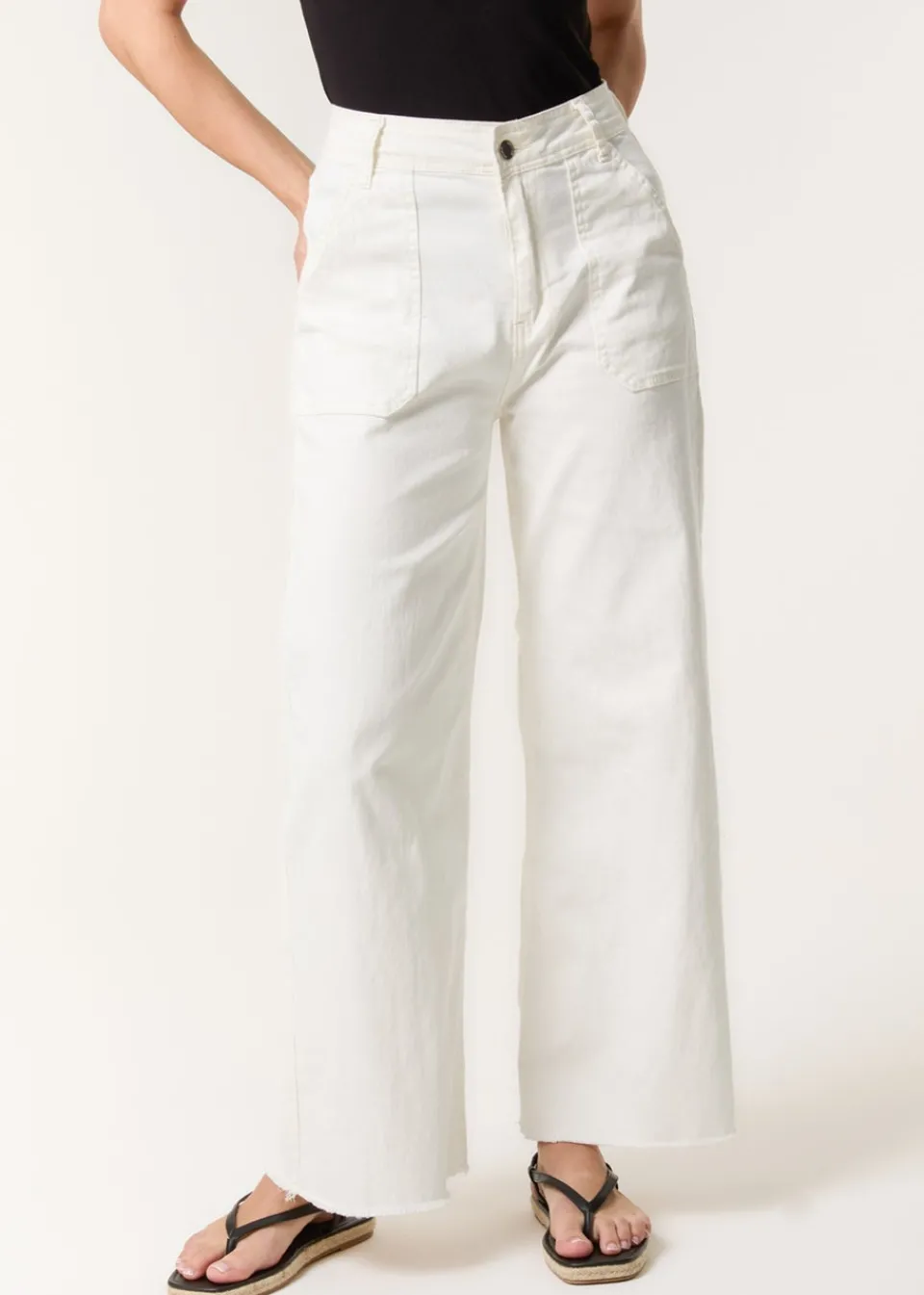 Jeans & Jeggings>Blue Vanilla White Cropped Wide Leg Denim Jeans