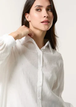 Tops>Blue Vanilla White Diamante Detailed Classic Shirt
