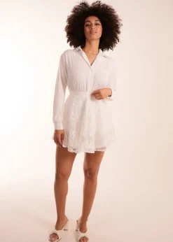 Skirts>Blue Vanilla White Embroidered Mesh Skirt