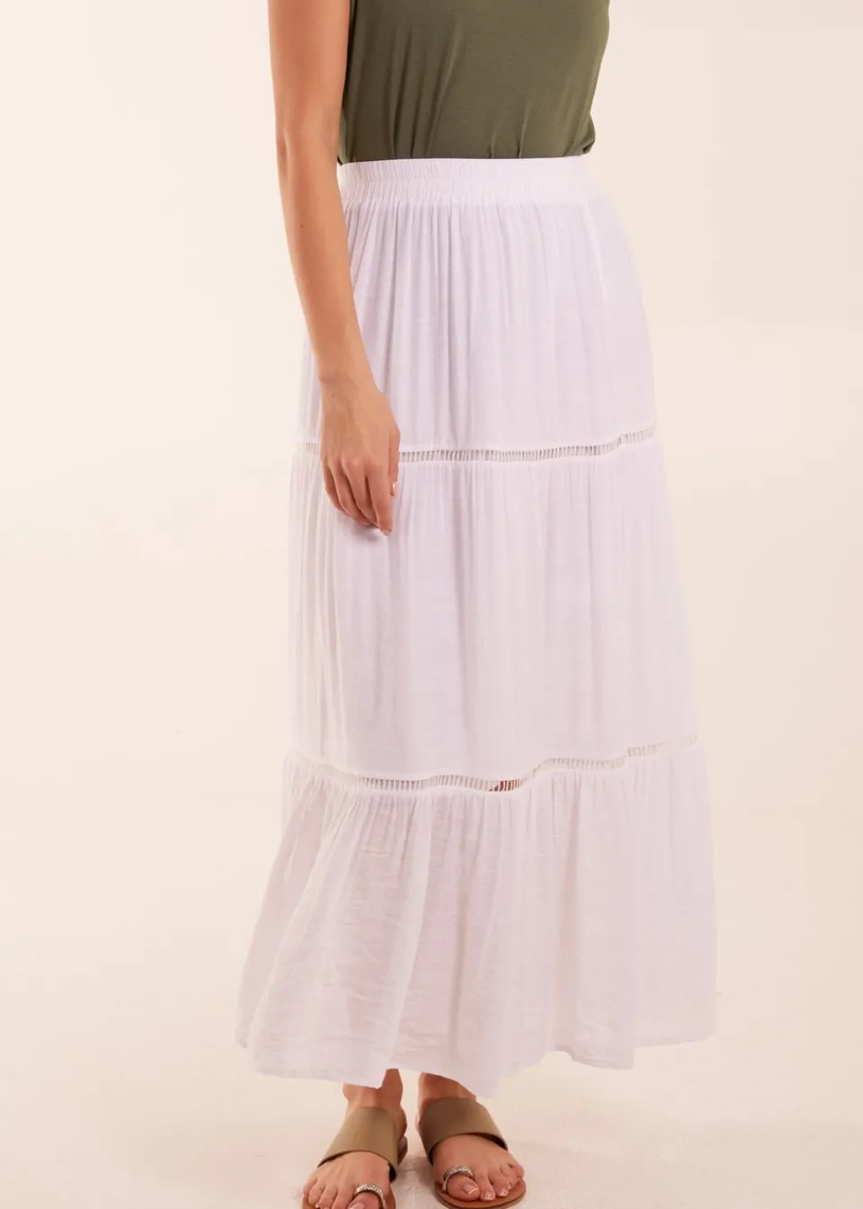 Skirts>Blue Vanilla White Ladder Trim Maxi Skirt