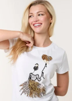 T-Shirts>Blue Vanilla White Leopard Print Balloon Top