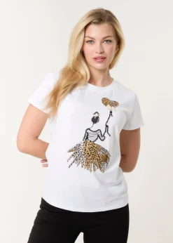 T-Shirts>Blue Vanilla White Leopard Print Balloon Top