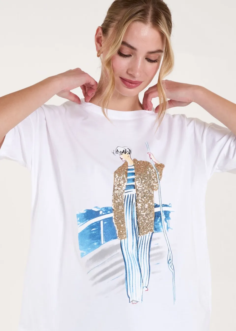 T-Shirts>Blue Vanilla White Sequin Cruise T-Shirt