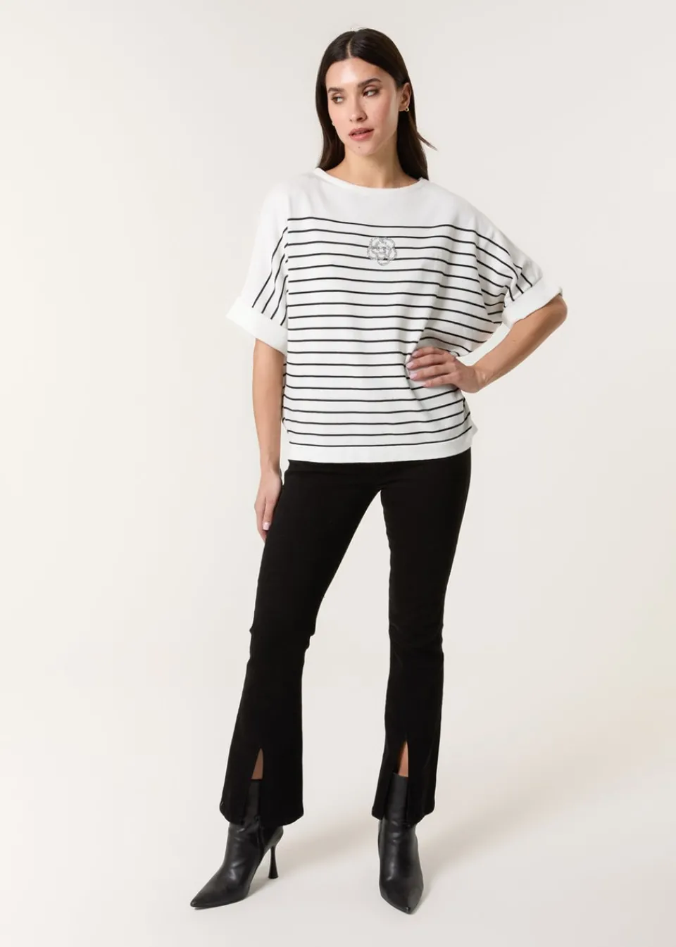 T-Shirts>Blue Vanilla White Top With Horizontal Stripe