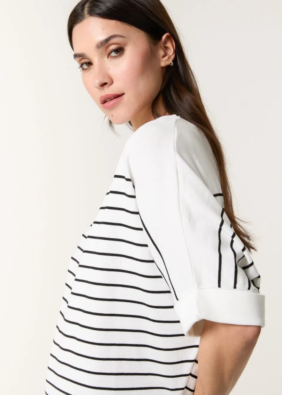 T-Shirts>Blue Vanilla White Top With Horizontal Stripe