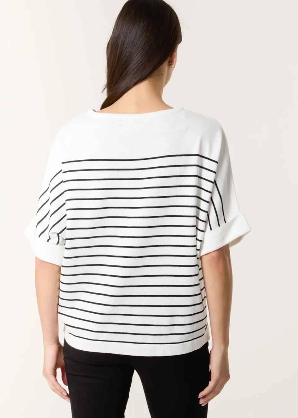 T-Shirts>Blue Vanilla White Top With Horizontal Stripe