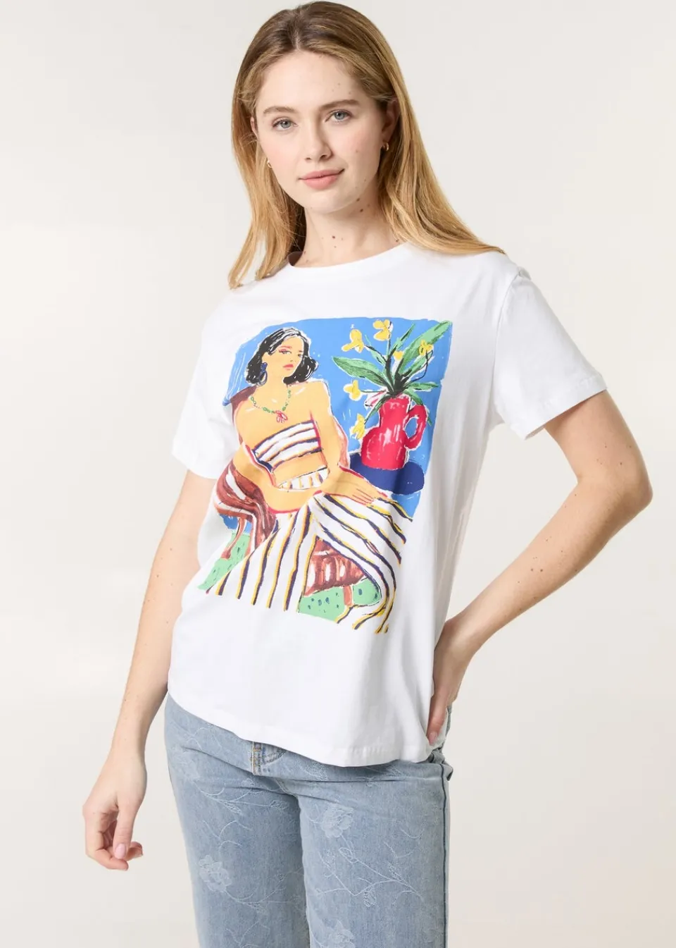 T-Shirts>Blue Vanilla White T-Shirt With Colorful Print