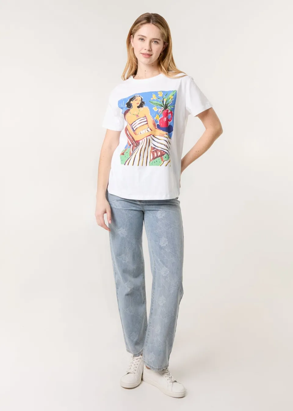 T-Shirts>Blue Vanilla White T-Shirt With Colorful Print