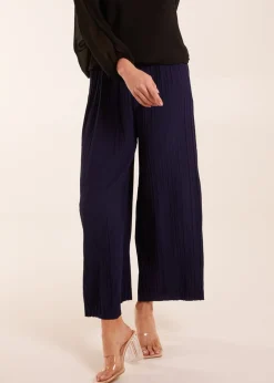 Trousers>Blue Vanilla Wide Leg Pleated Trousers Navy