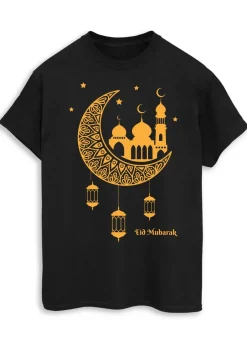T-Shirts>Brands In Eid Mosque Lanterns Black Boyfriend Fit T-Shirt