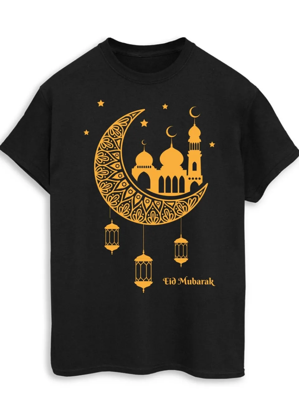 T-Shirts>Brands In Eid Mosque Lanterns Black Boyfriend Fit T-Shirt