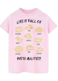T-Shirts>Brands In Life Is Full Of Pasta-bilities Pink Boyfriend Fit Graphic T-Shirt