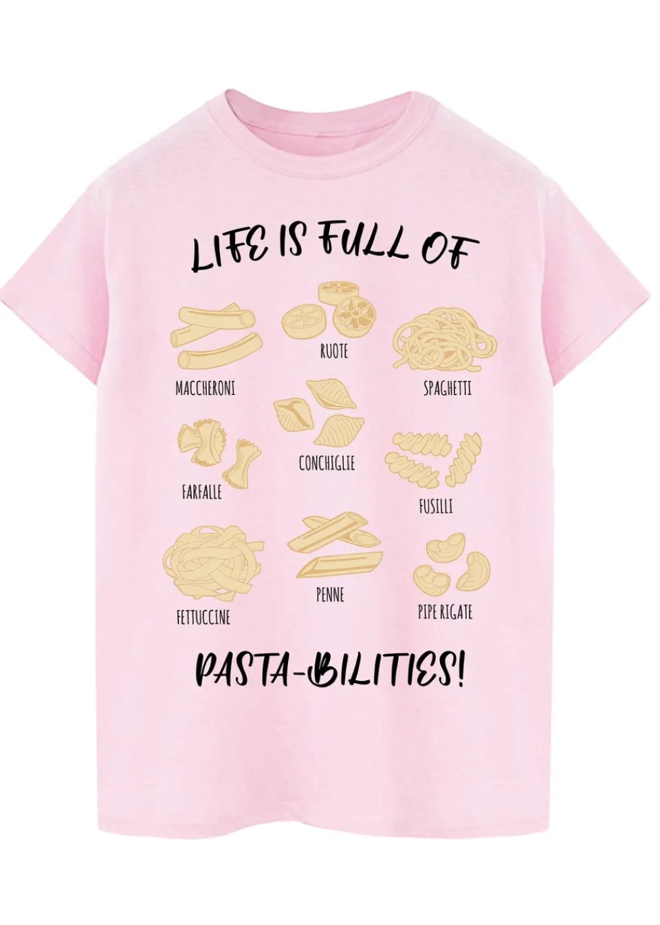 T-Shirts>Brands In Life Is Full Of Pasta-bilities Pink Boyfriend Fit Graphic T-Shirt