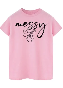 T-Shirts>Brands In Messy Bow Pink Boyfriend Fit T-Shirt