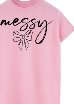 T-Shirts>Brands In Messy Bow Pink Boyfriend Fit T-Shirt