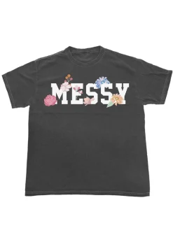 T-Shirts>Brands In Messy Flowers Charcoal Washed Boyfriend Fit T-Shirt
