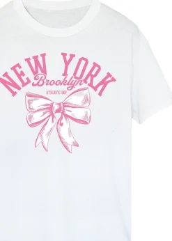 T-Shirts>Brands In New York Brooklyn Bow White Boyfriend Fit T Shirt