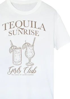 T-Shirts>Brands In Tequila Sunrise Girls Club White Boyfriend Fit Graphic T-Shirt