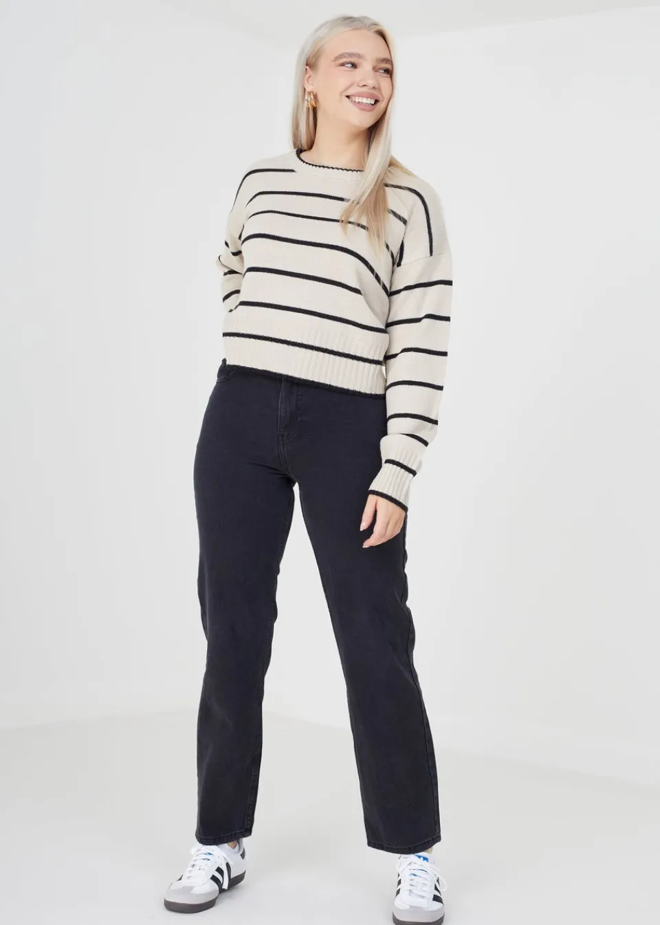 Tops>Brave Soul Fine Stripe Lightweight Knitted Jumper Beige
