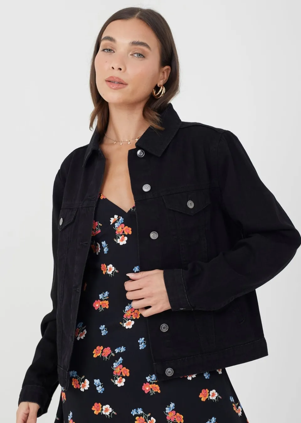 Coats & Jackets>Brave Soul Blooms Western Style Denim Jacket Black
