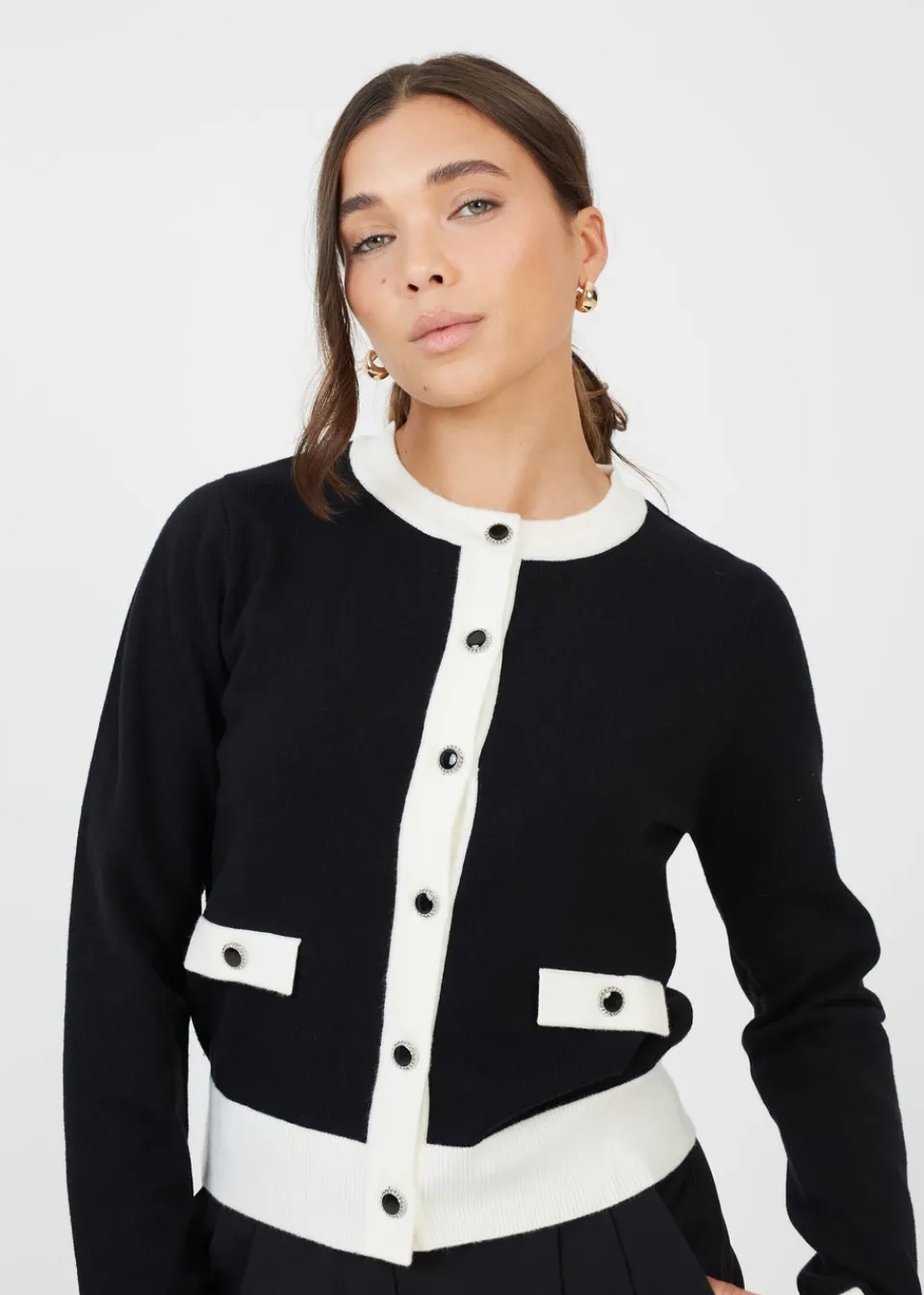 Tops>Brave Soul Black Classic Round Neck Cardigan