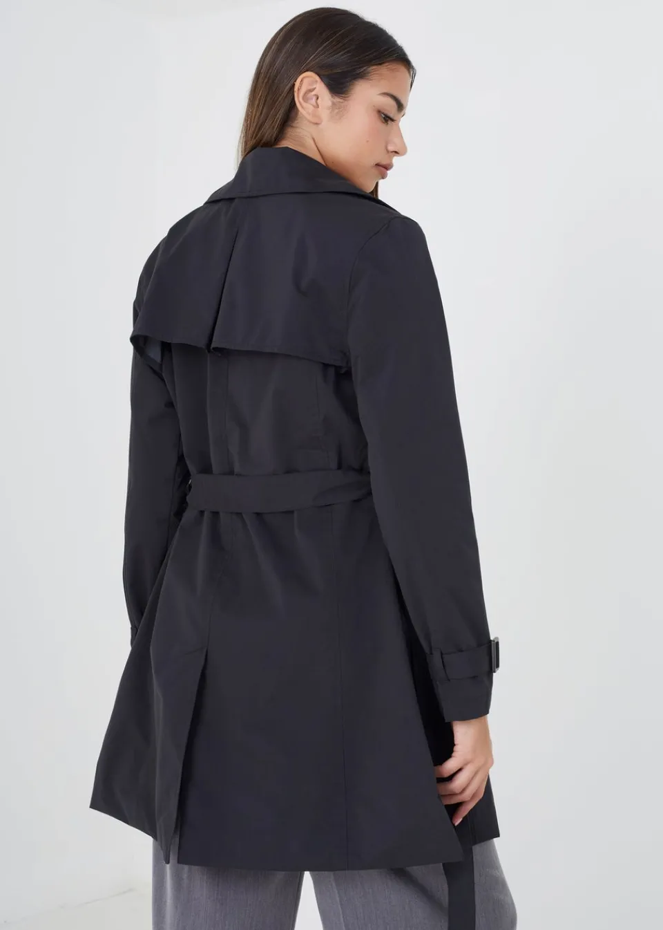 Coats & Jackets>Brave Soul Double Breasted Short Trench Coat Black