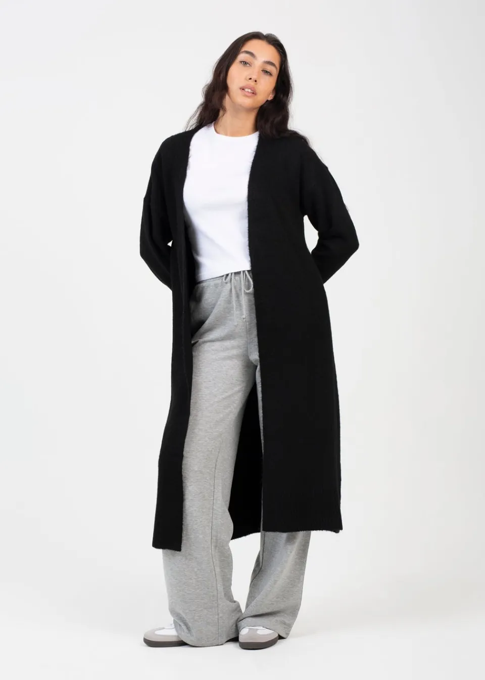 Tops>Brave Soul Black Knitted Dropped Shoulder Maxi Cardigan