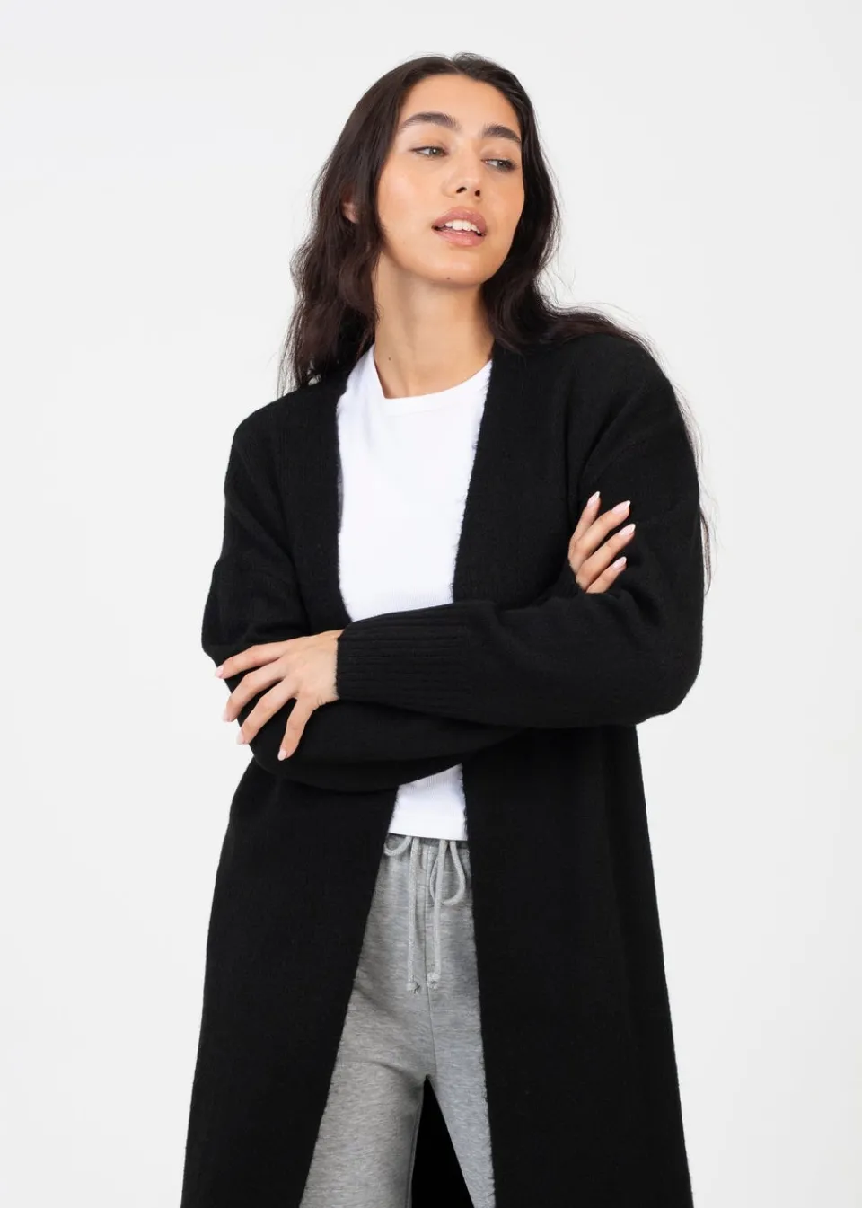 Tops>Brave Soul Black Knitted Dropped Shoulder Maxi Cardigan