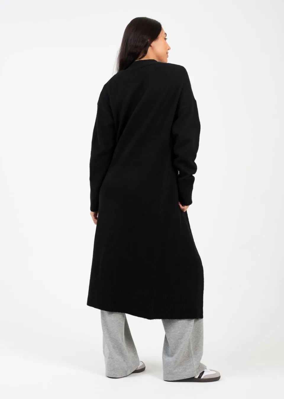 Tops>Brave Soul Black Knitted Dropped Shoulder Maxi Cardigan