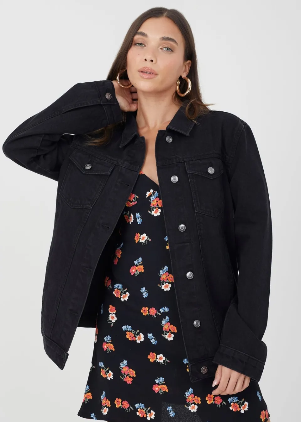Coats & Jackets>Brave Soul Oversized Denim Jacket Black