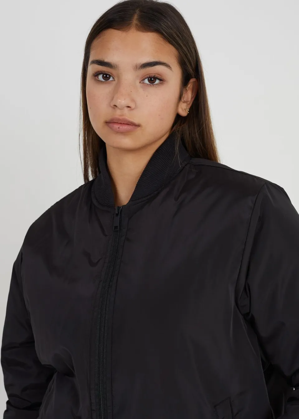 Coats & Jackets>Brave Soul Ruched Sleeve Oversized Bomber Jacket Black