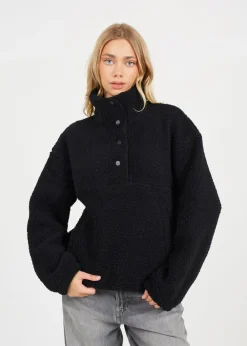 Coats & Jackets>Brave Soul Black Sherpa Quarter Button Neck Fleece