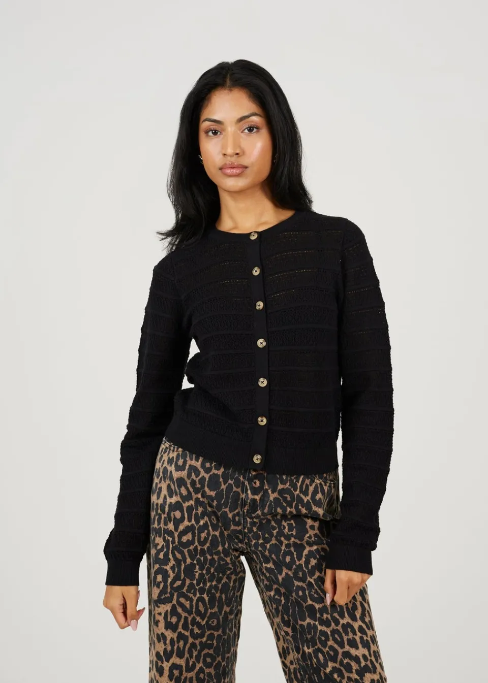 Tops>Brave Soul Black Stitch Detail Crew Neck Cardigan