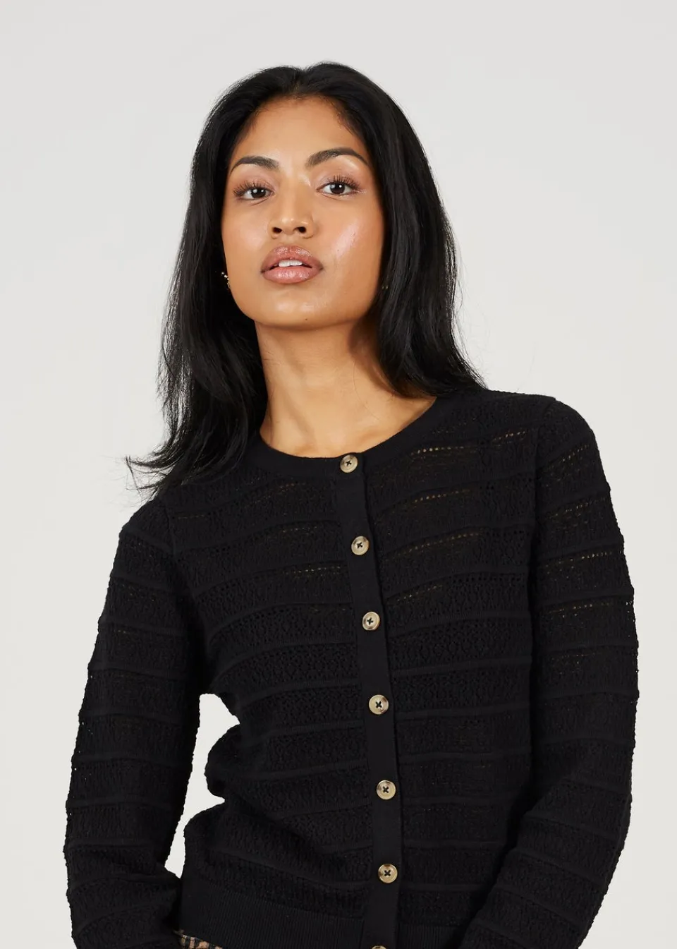 Tops>Brave Soul Black Stitch Detail Crew Neck Cardigan