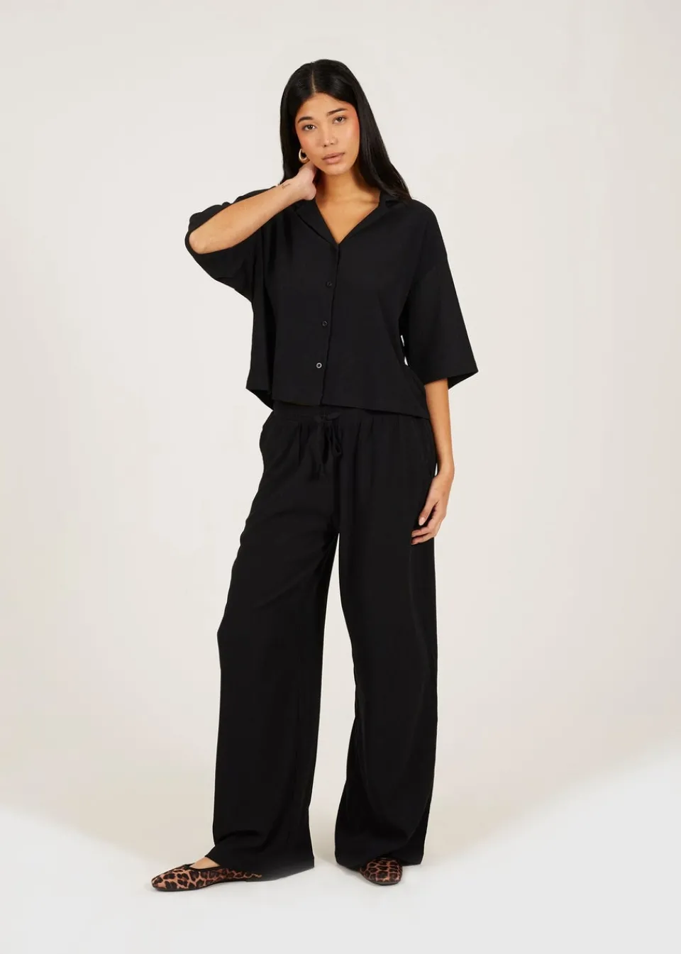 Trousers>Brave Soul Black Wide Leg Jersey Trousers