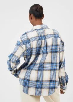 Tops>Brave Soul Blue Check Print Long Sleeve Fleece Shirt