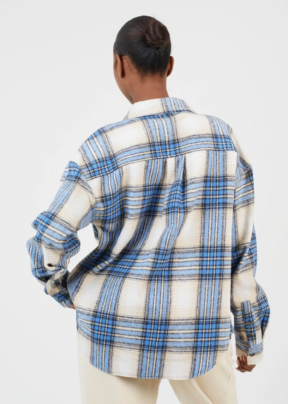 Tops>Brave Soul Blue Check Print Long Sleeve Fleece Shirt