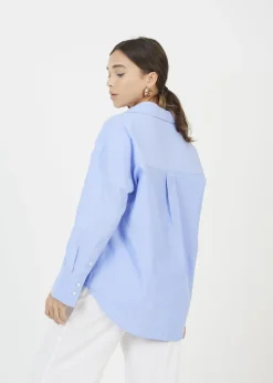 Tops>Brave Soul Blue Cotton Blend Relaxed Long Sleeve Shirt