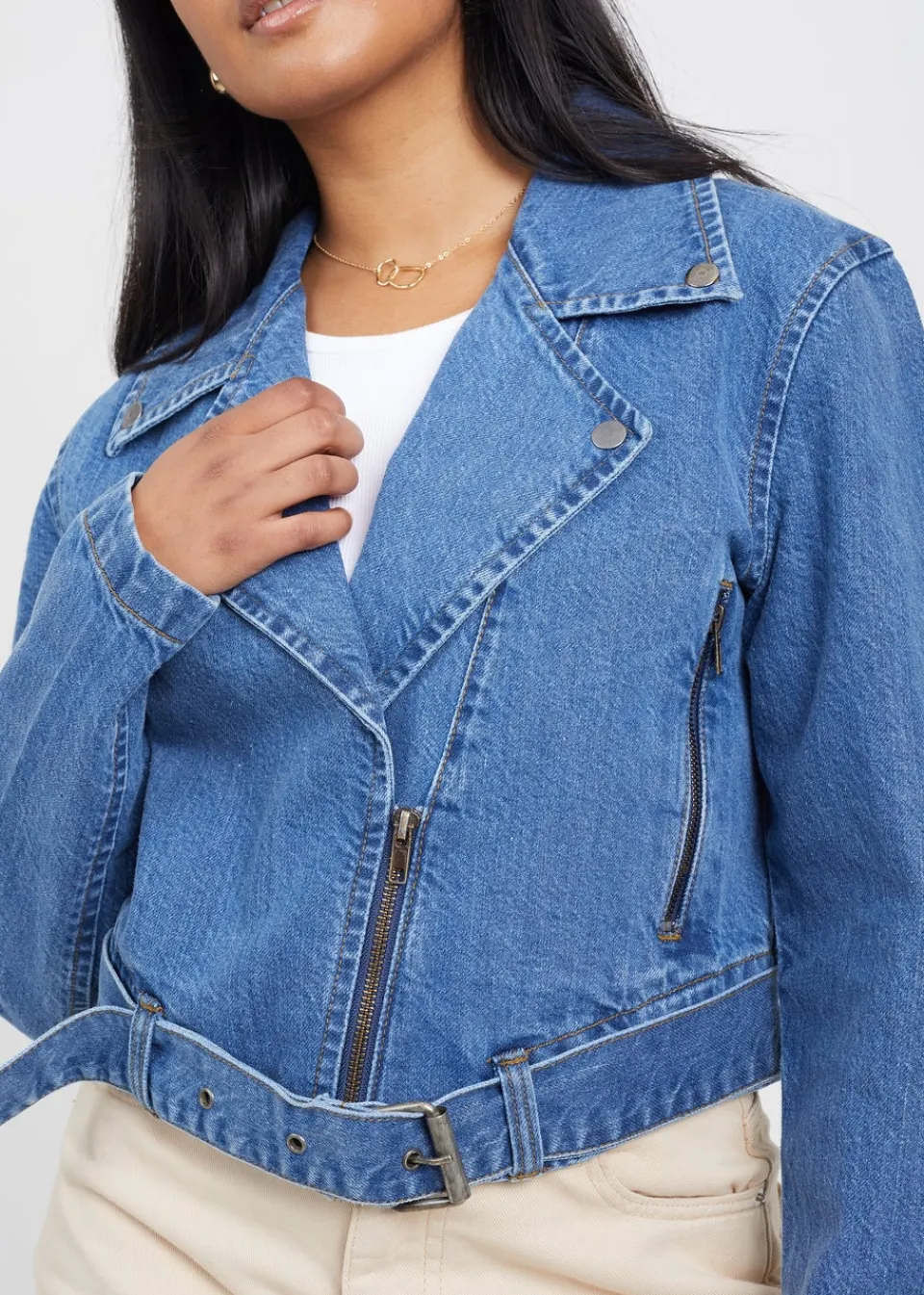 Coats & Jackets>Brave Soul Blue Denim Biker Jacket