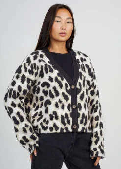 Tops>Brave Soul Camel Button Through Animal Print Jacquard Knit Cardigan