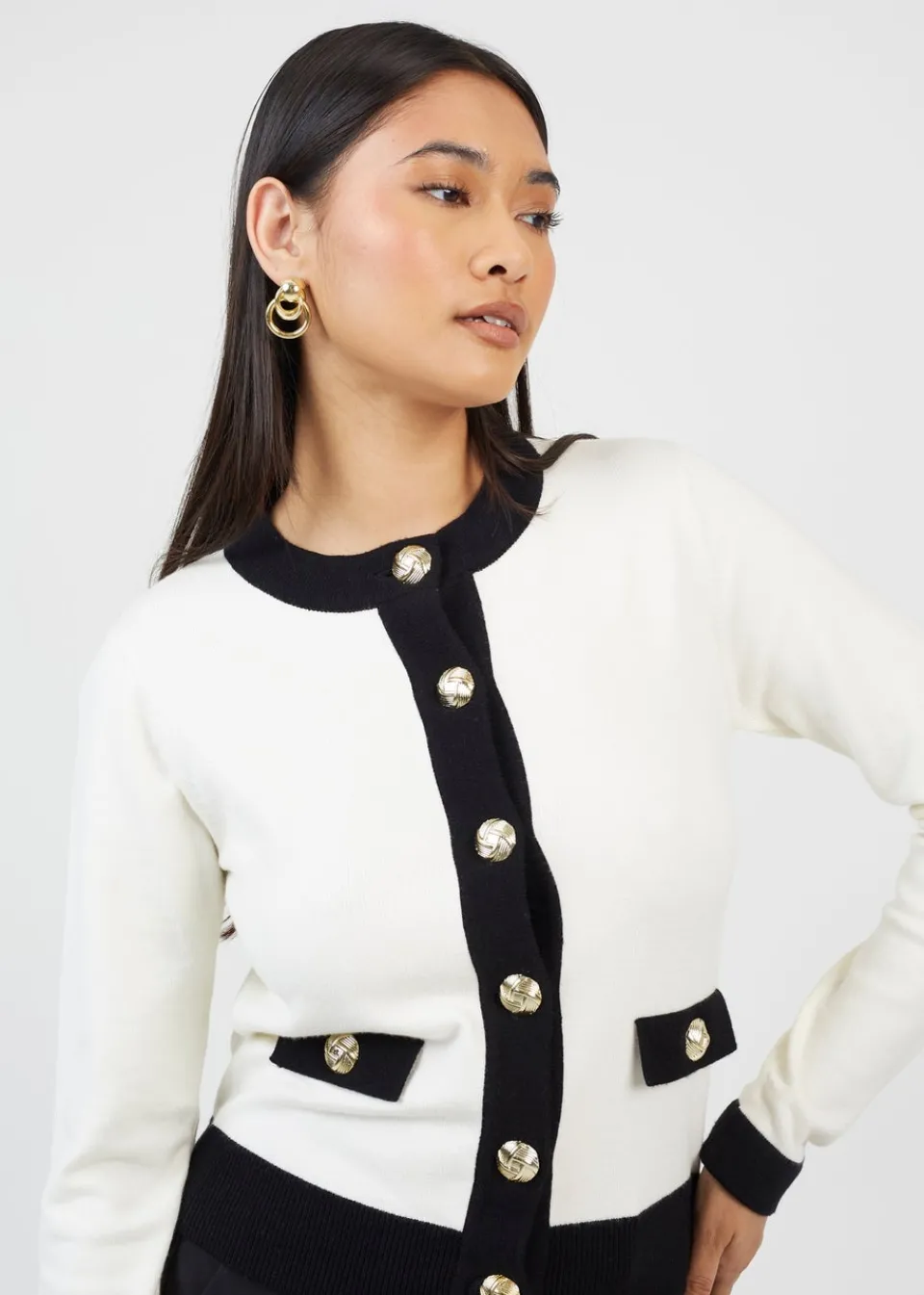 Tops>Brave Soul Cream Classic Round Neck Cardigan