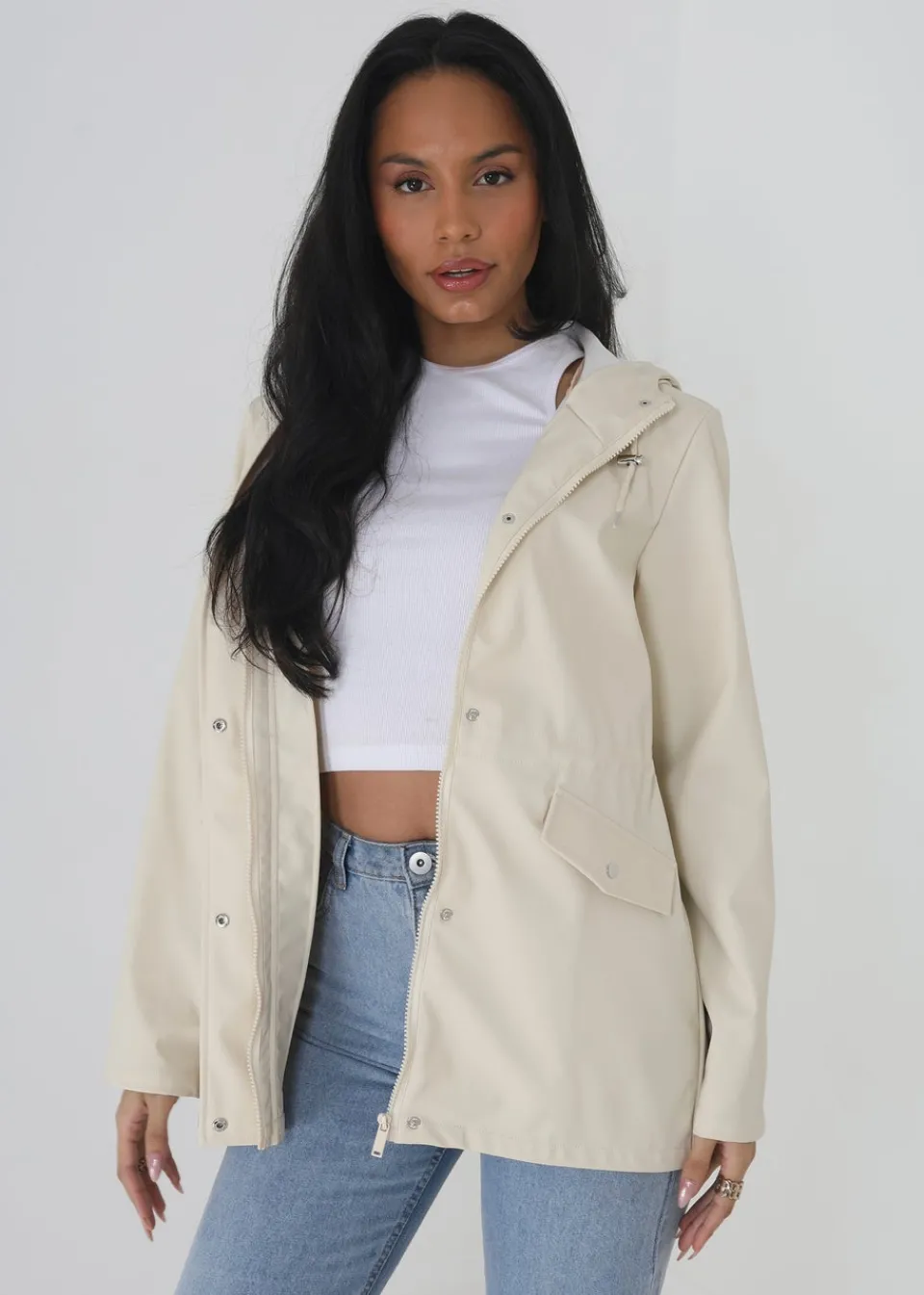 Coats & Jackets>Brave Soul Hooded Rain Mac Cream