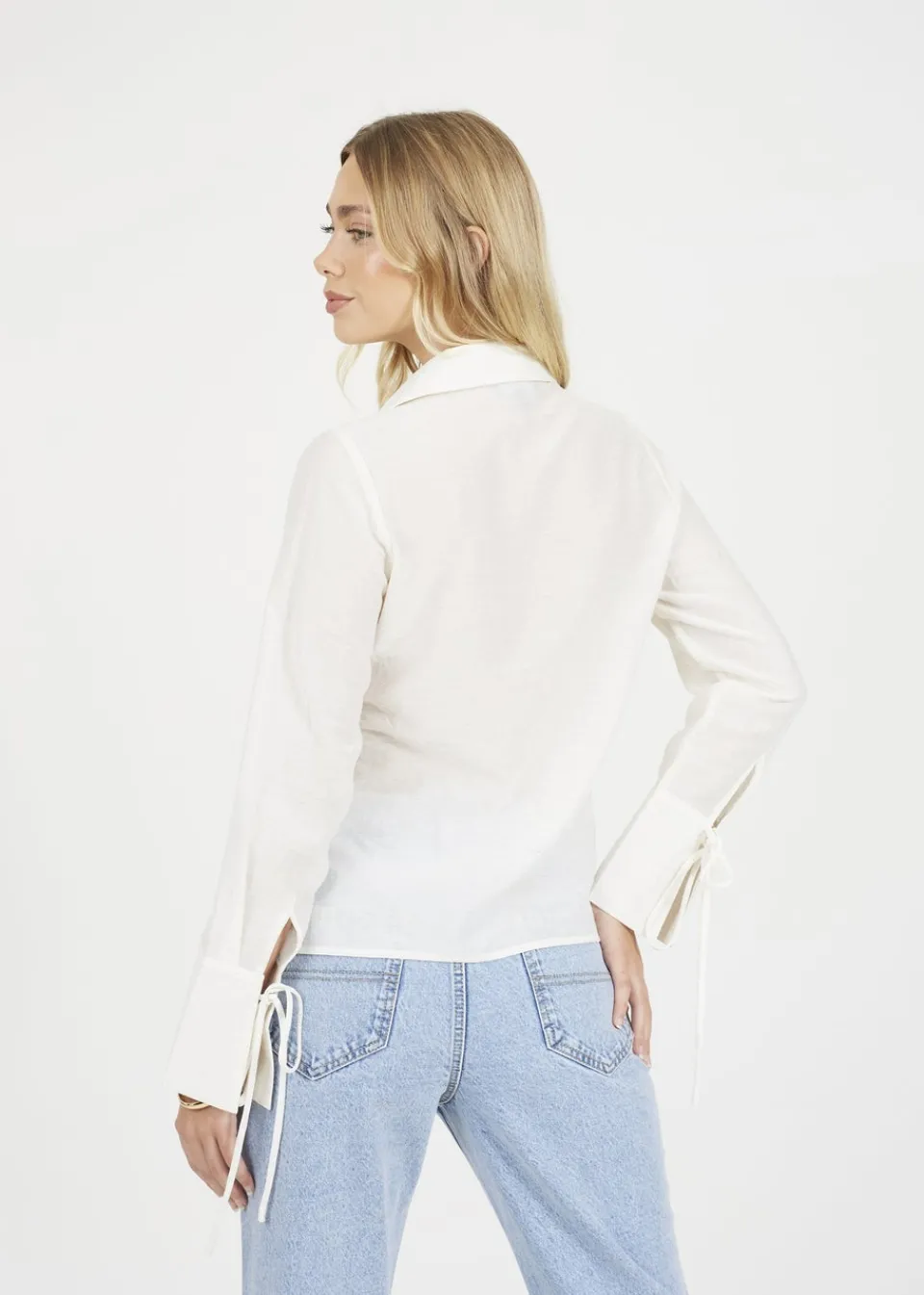 Tops>Brave Soul Cream Long Sleeve Tie Front Blouse