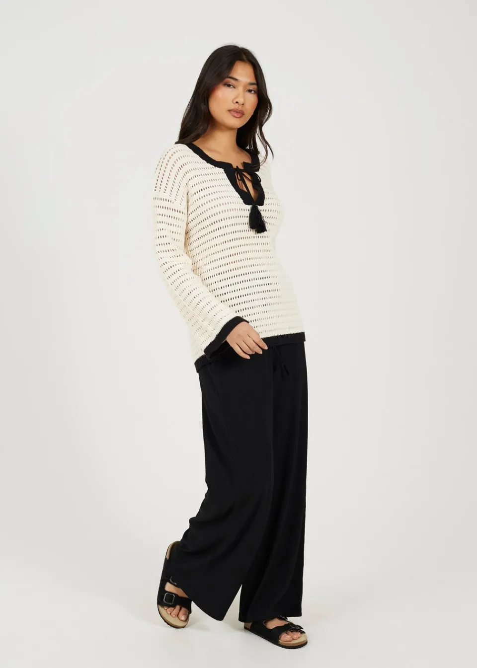 Tops>Brave Soul Cream Loose Knit V Neck Jumper