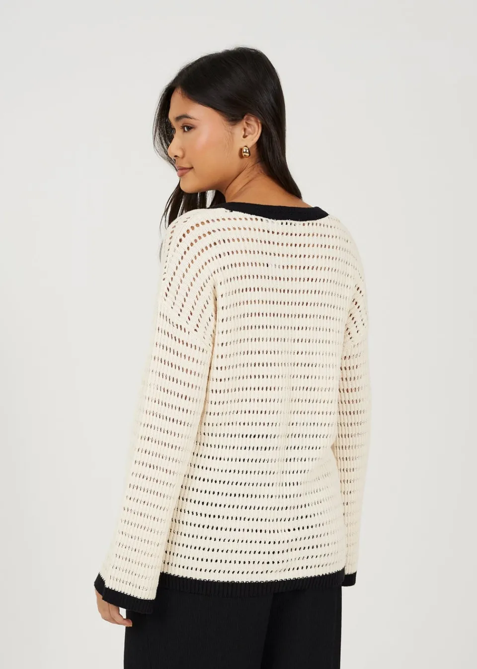 Tops>Brave Soul Cream Loose Knit V Neck Jumper