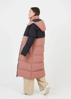 Coats & Jackets>Brave Soul Dusty Pink Maxi Contrast Hooded Puffer Jacket