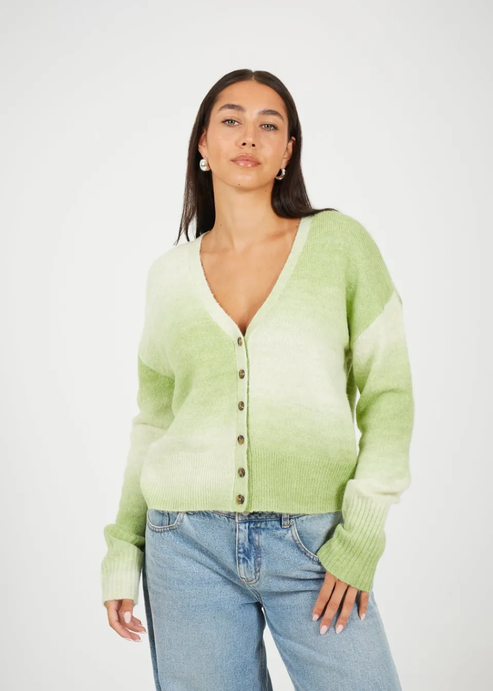 Tops>Brave Soul Green Button Through Space Dye Cardigan