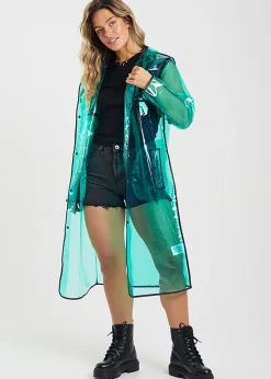 Coats & Jackets>Brave Soul Hooded Longline Rain Mac With Contrasting Binding Green